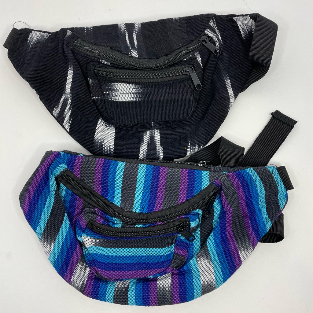 Two New Guatemalan Multicolor Serape 100% Cotton Fanny Packs With 3 Zippers